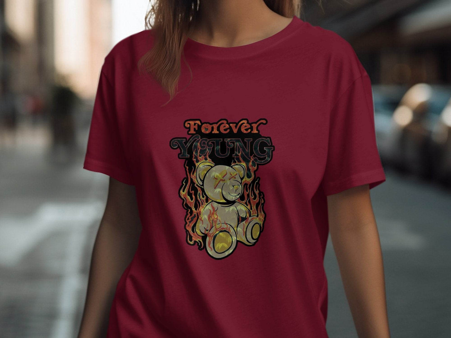 Forever Young on Fire Graphic Novelty Art Design T-Shirt - Design & Vybe