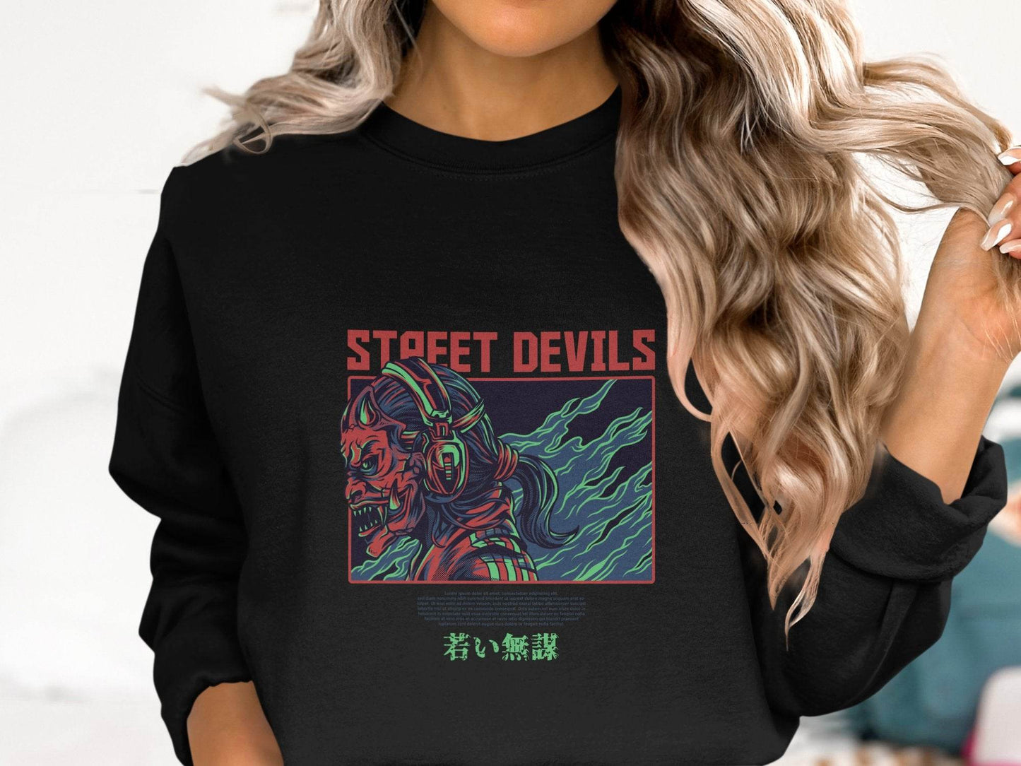 Street Devils Design Graphic Headphone Devil Art Sweater - Design & Vybe