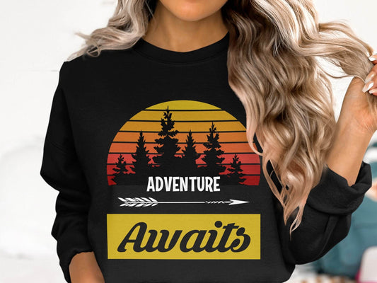 Adventure Awaits Graphic Sunset Design Sweater - Design & Vybe