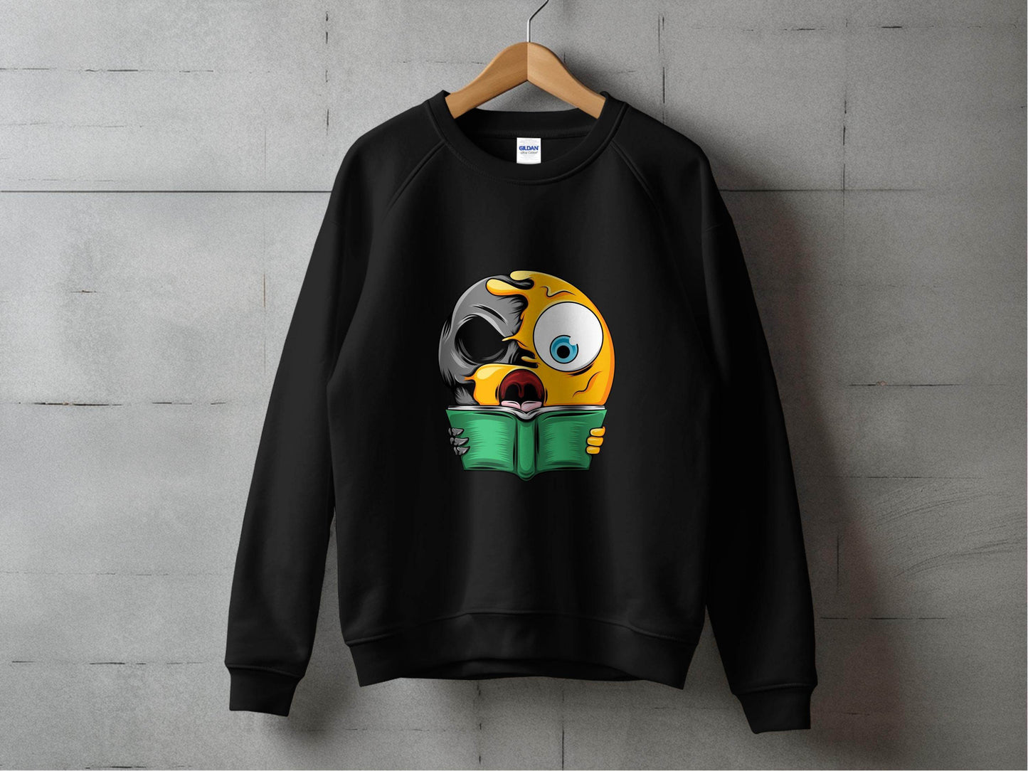 Half Emoji Half Skull Reading Book Funny Design Sweater - Design & Vybe