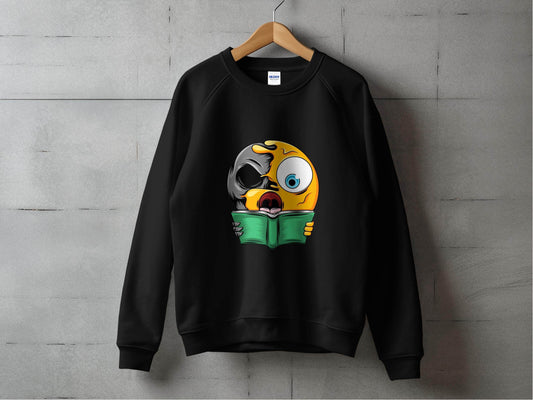 Half Emoji Half Skull Reading Book Funny Design Sweater - Design & Vybe