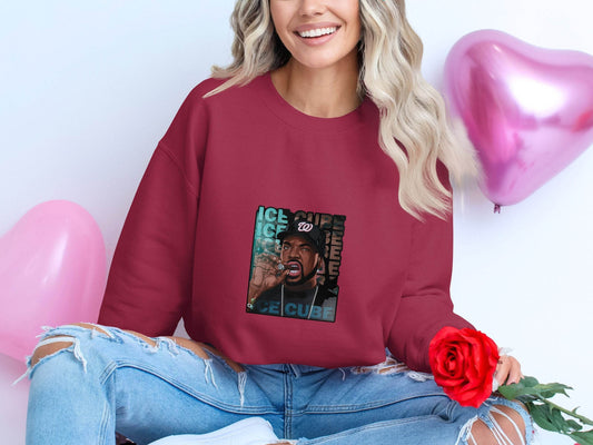 Ice Cube Smoking Cigar with Chain Portrait Art Sweater - Design & Vybe