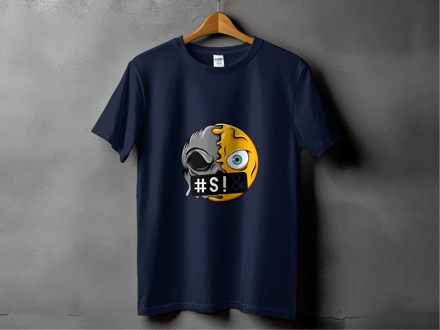 Emoji Half Skull with Hash Symbol Design Novelty T-Shirt - Design & Vybe