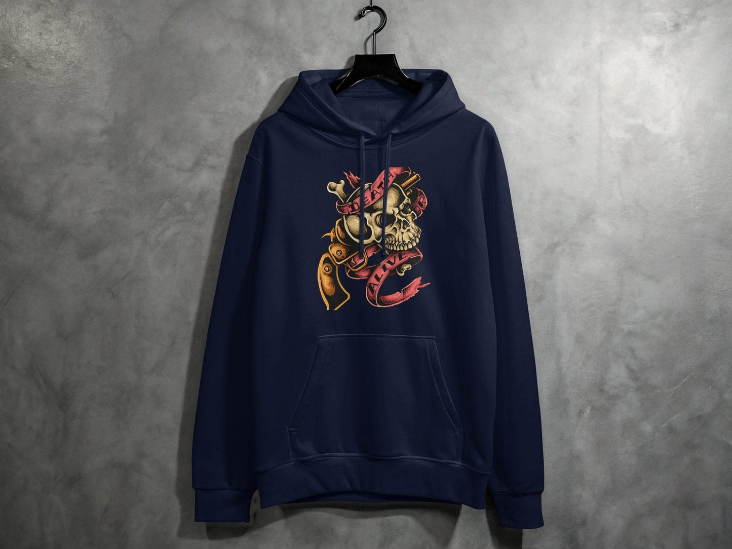 Vintage Death or Alive Skull and Gun Graphic Hoodie - Design & Vybe