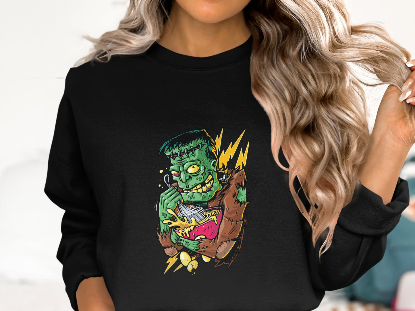Frankenstein Eating Ramen Cartoon Sweatshirt product type