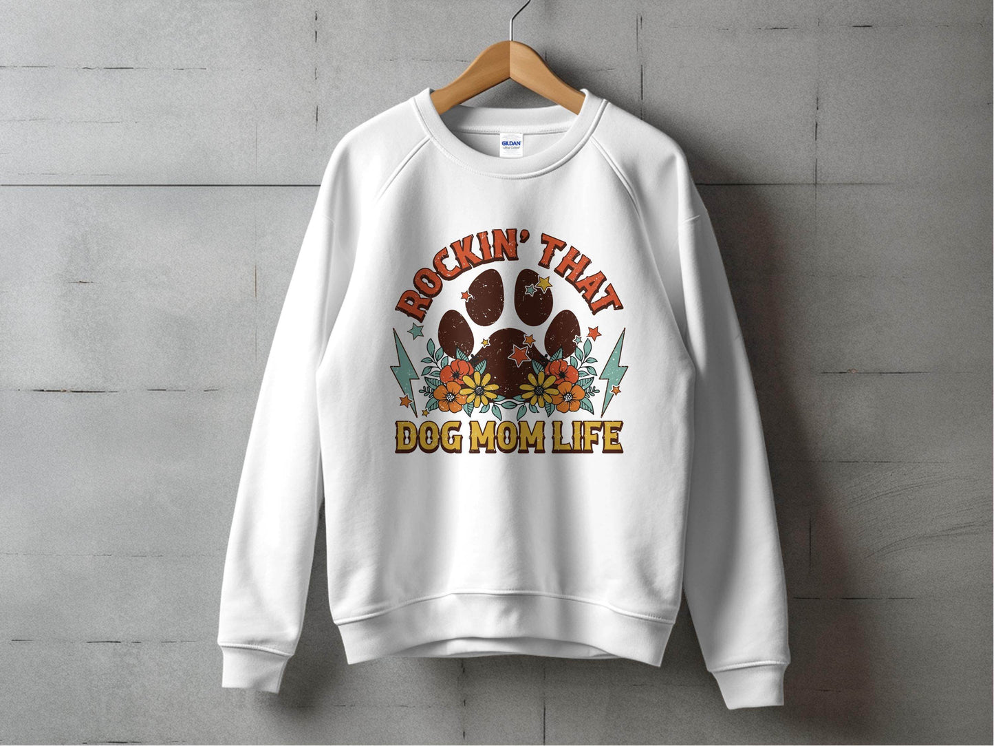 Rockin' That Dog Mom Life With Paw and Flowers Sweater - Design & Vybe