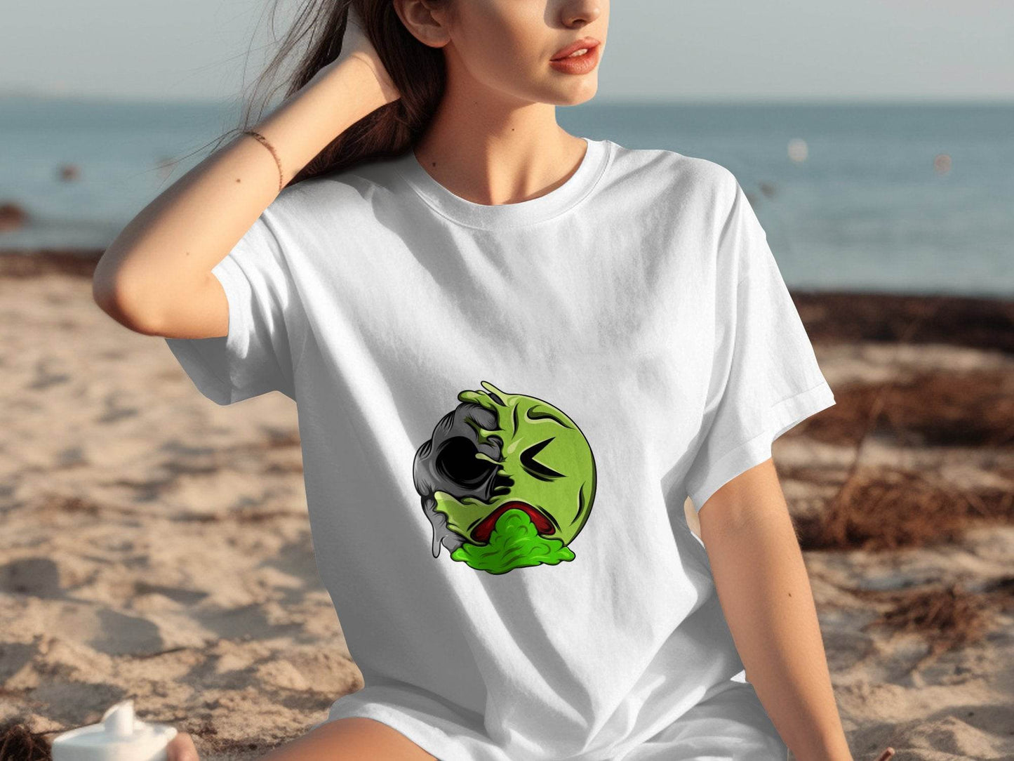 Half Zombie Half Emoji Graphic Design Illustration T-Shirt - Design & Vybe
