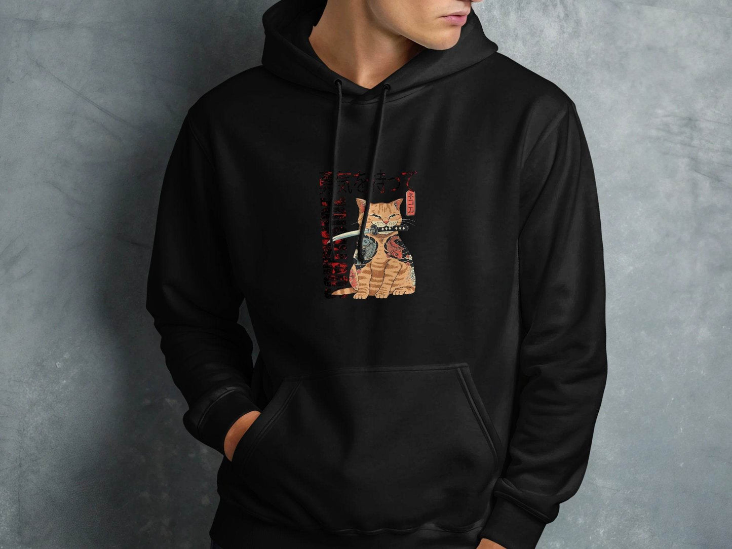 Tattooed Cat with Sword and Japanese Southside Text Design Hoodie - Design & Vybe