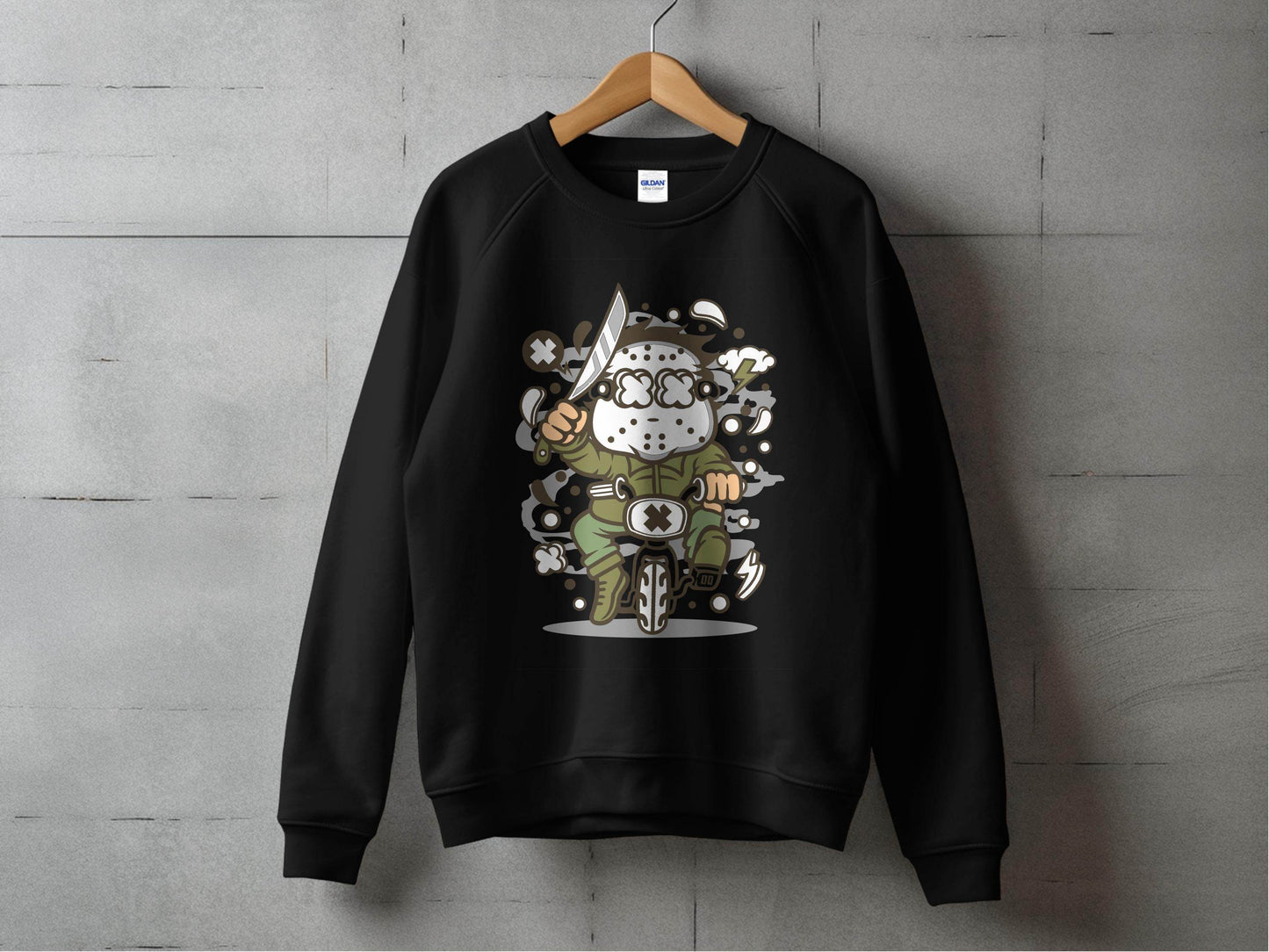 Cartoon Character on Tricycle Illustration Graphic Sweater - Design & Vybe