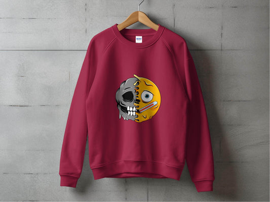 Half Emoji Half Skull Sickly Graphic Design Novelty Sweater - Design & Vybe