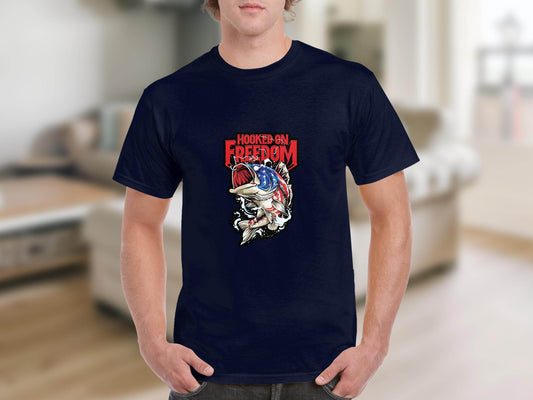 Hooked On Freedom Patriotic Fish Graphic T-Shirt - Design & Vybe