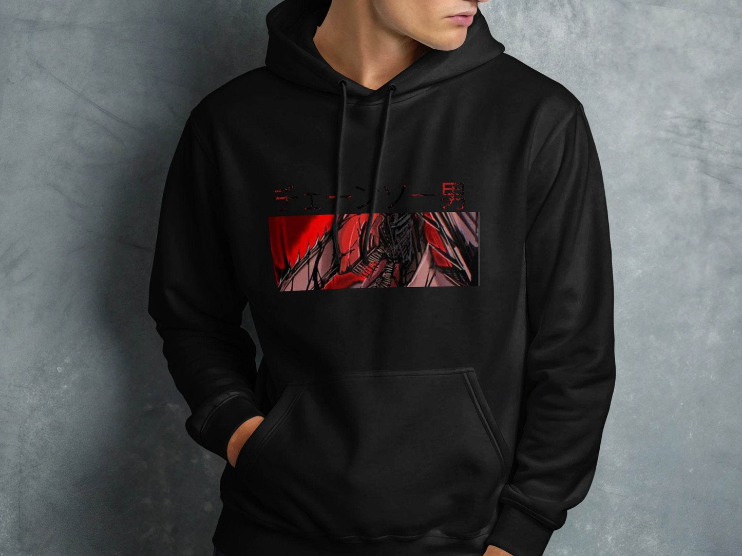 Chainsaw Man Japanese Text Red and Black Design Hoodie - Design & Vybe