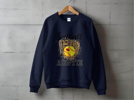 Softball Auntie with Hearts and Leopard Glove Design Sweater - Design & Vybe