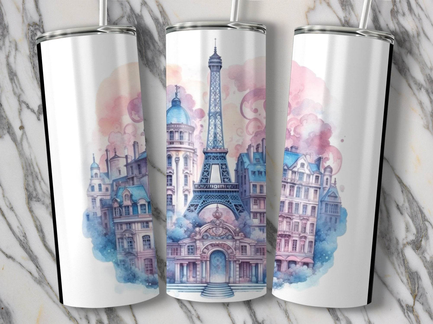 Watercolor Paris Eiffel Tower Dreamy Skyline Artistic Tumbler - Design & Vybe