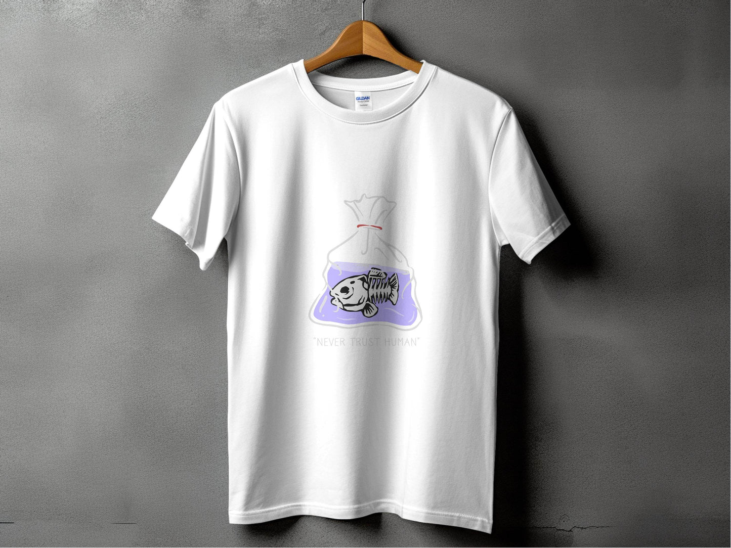 Never Trust Human Fish Skeleton Plastic Bag Design T-Shirt - Design & Vybe