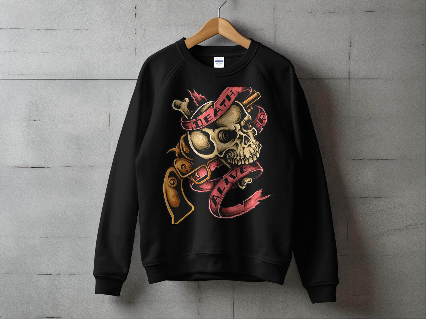 Vintage Death or Alive Skull and Gun Graphic Sweater - Design & Vybe