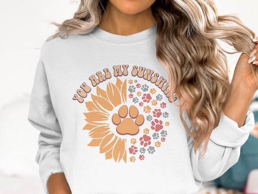 You Are My Sunshine Sunflower Paw Pattern Graphic Sweater - Design & Vybe