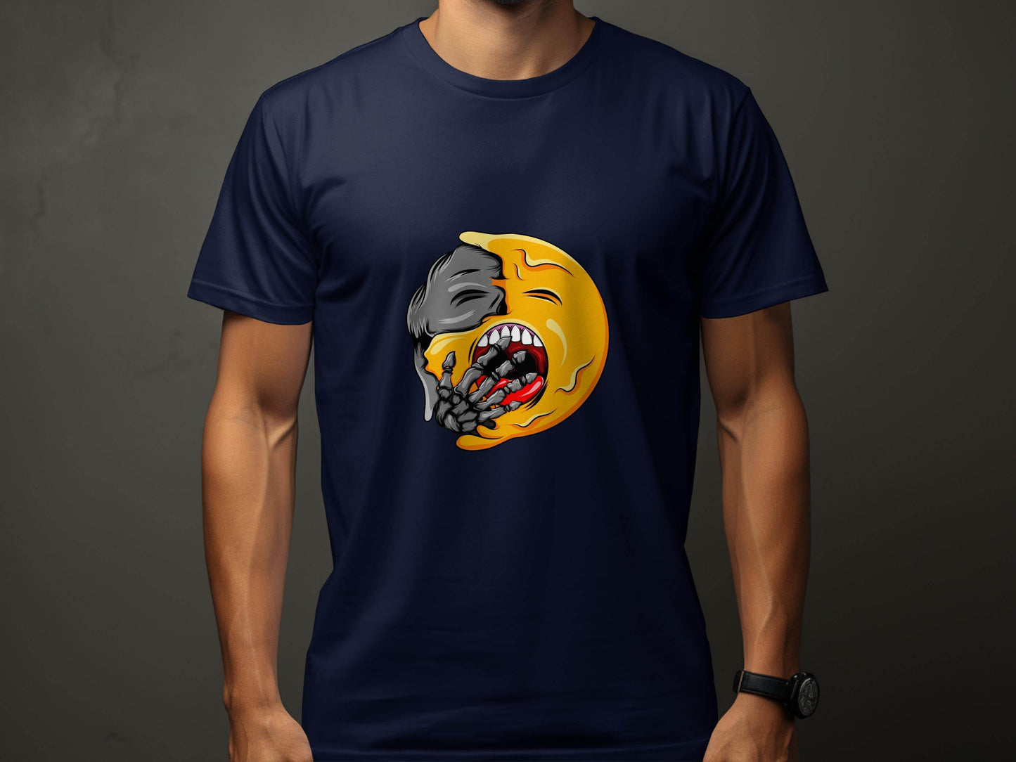 Zombie Emoji Biting Skeleton Hand Illustration T-Shirt - Design & Vybe