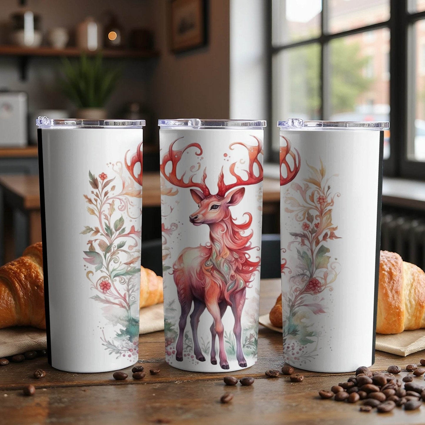 Watercolor Deer Surrounded By Flowers Gift Idea Tumbler - Design & Vybe