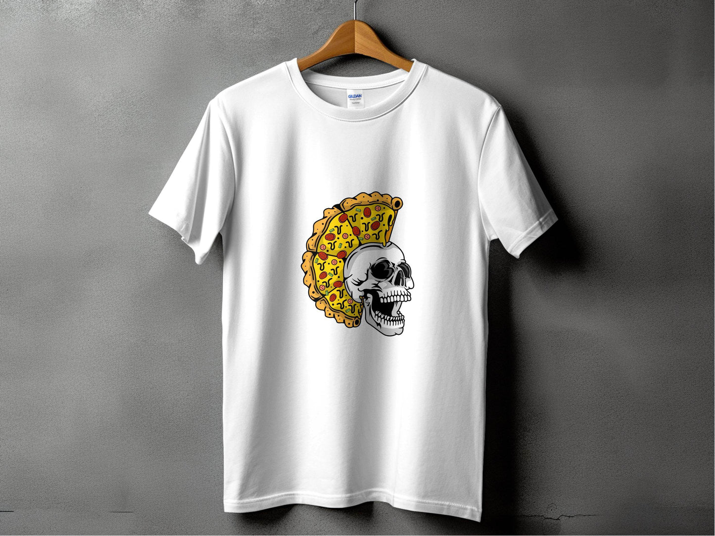 Skull with Pizza Hairstyle Graphic Novelty Design T-Shirt - Design & Vybe