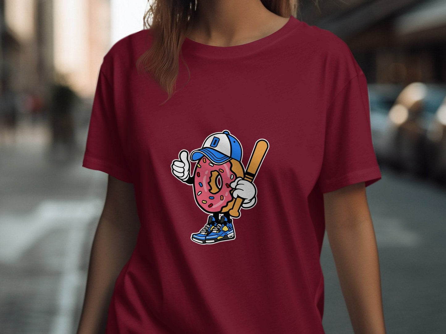 Donut Baseball Player Cartoon Vector Illustration T-Shirt - Design & Vybe