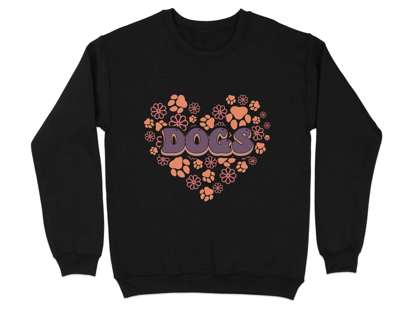 Retro Dogs Heart with Paw Prints and Flowers Design Sweater - Design & Vybe