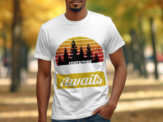 Adventure Awaits Graphic Sunset Design T-Shirt - Design & Vybe