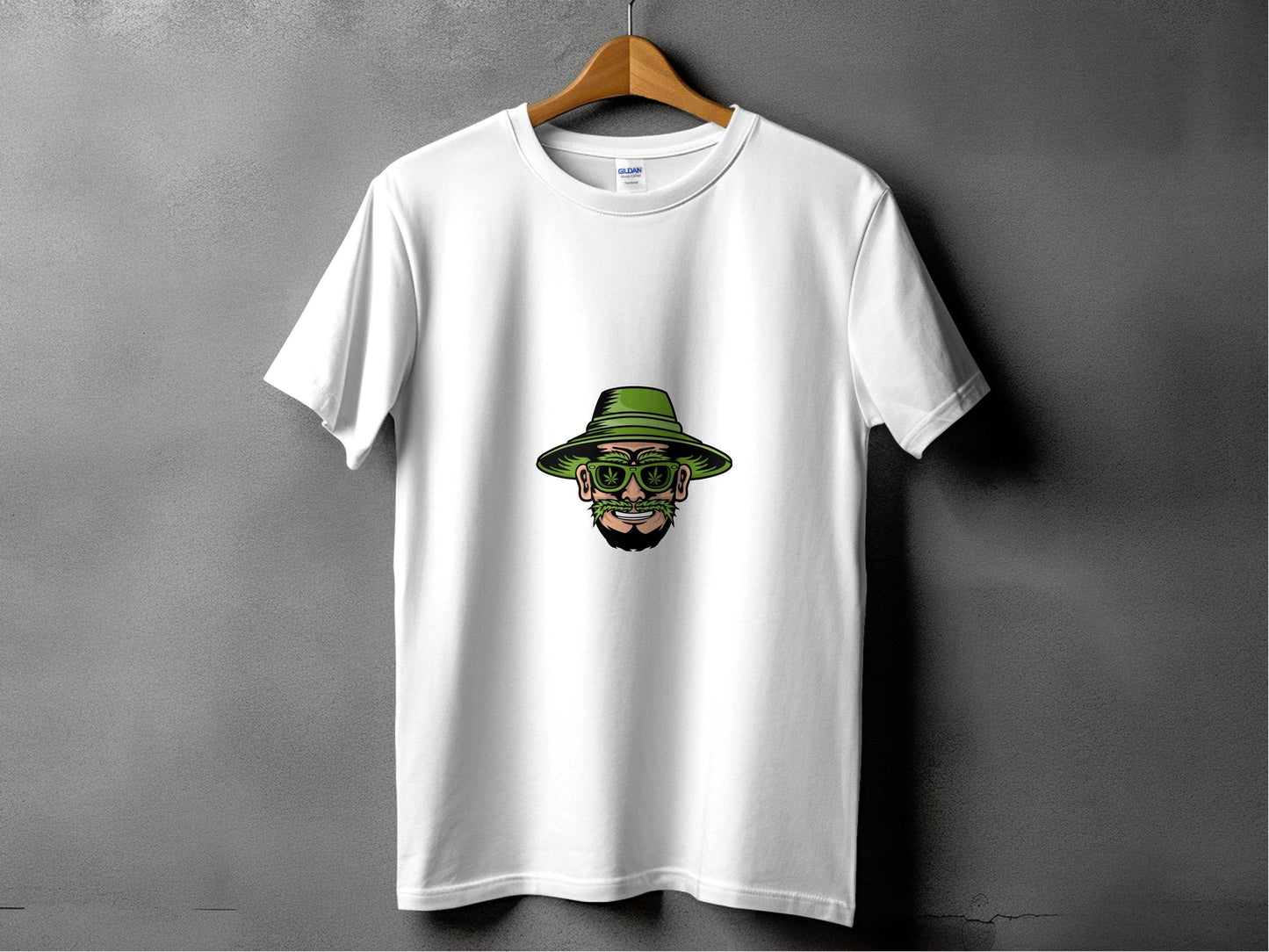 Green Bearded Man With Weed Hat Cartoon Design T-Shirt - Design & Vybe