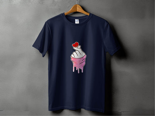 Finger Heart with a Red Heart Cartoon Drawing T-Shirt - Design & Vybe
