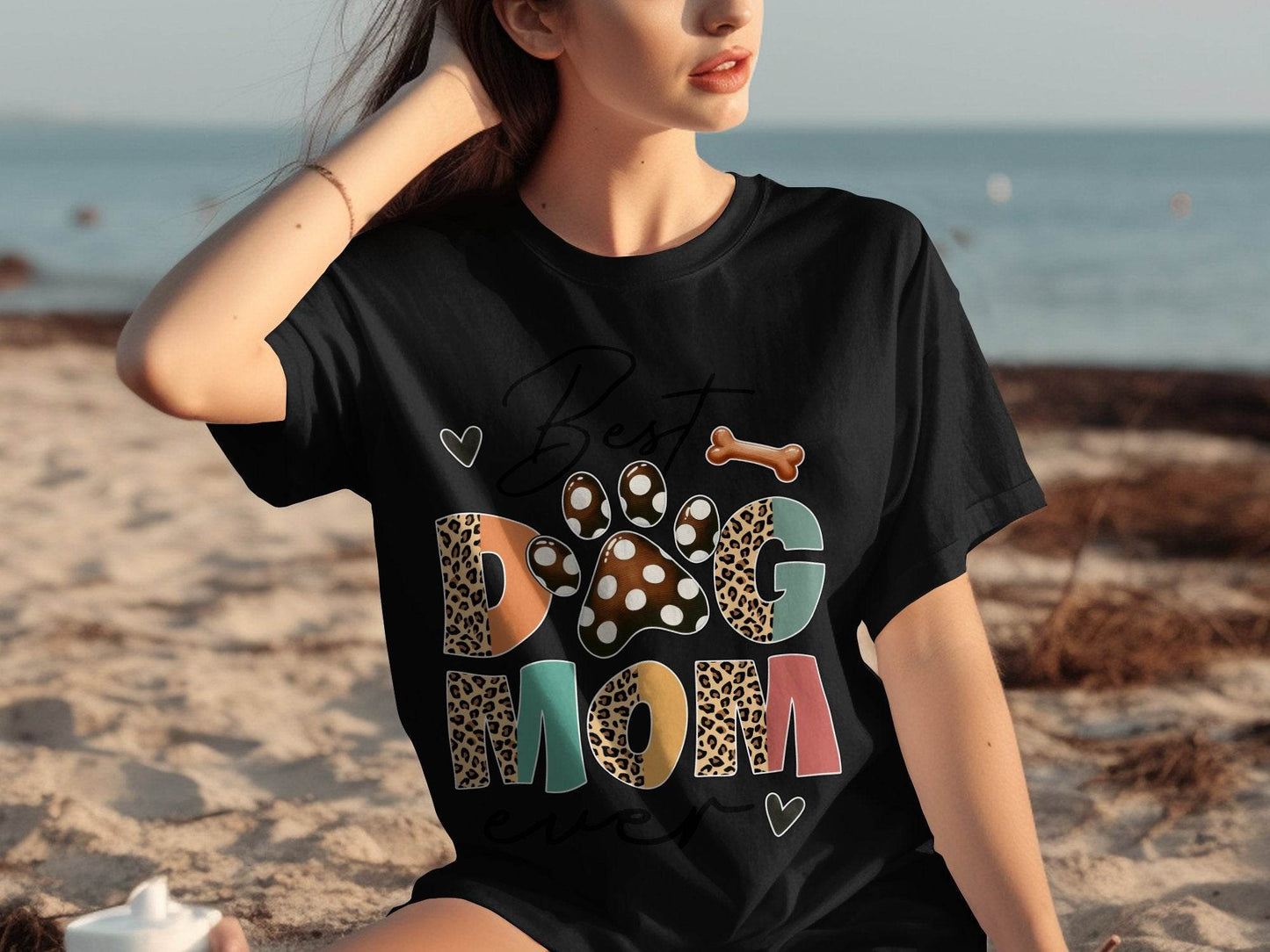 Best Dog Mom Ever Animal Print Heart Bone Graphic T-Shirt - Design & Vybe