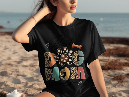 Best Dog Mom Ever Animal Print Heart Bone Graphic T-Shirt - Design & Vybe