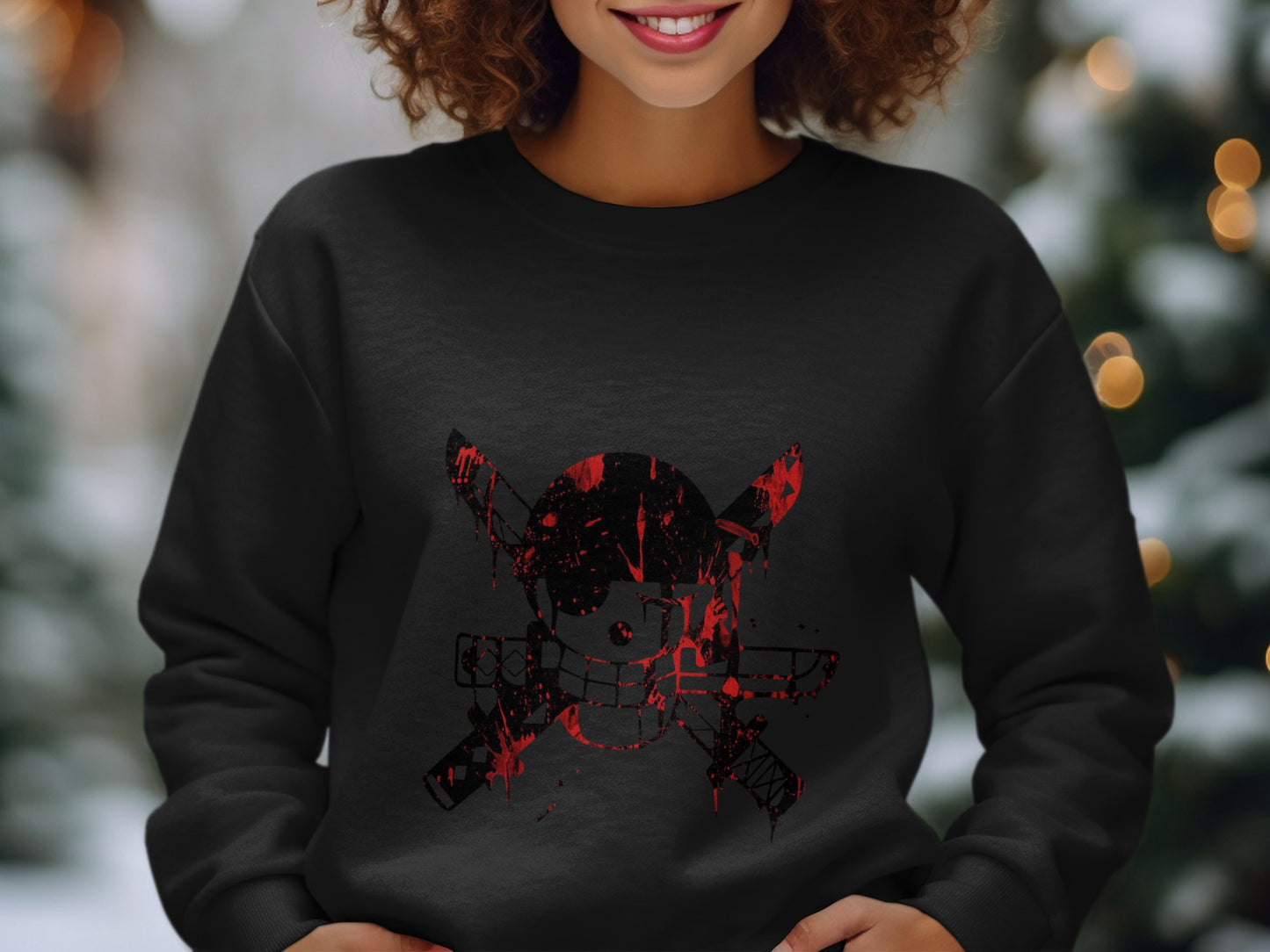 Red and Black Skull Crossbones Graphic Sweatshirt product type