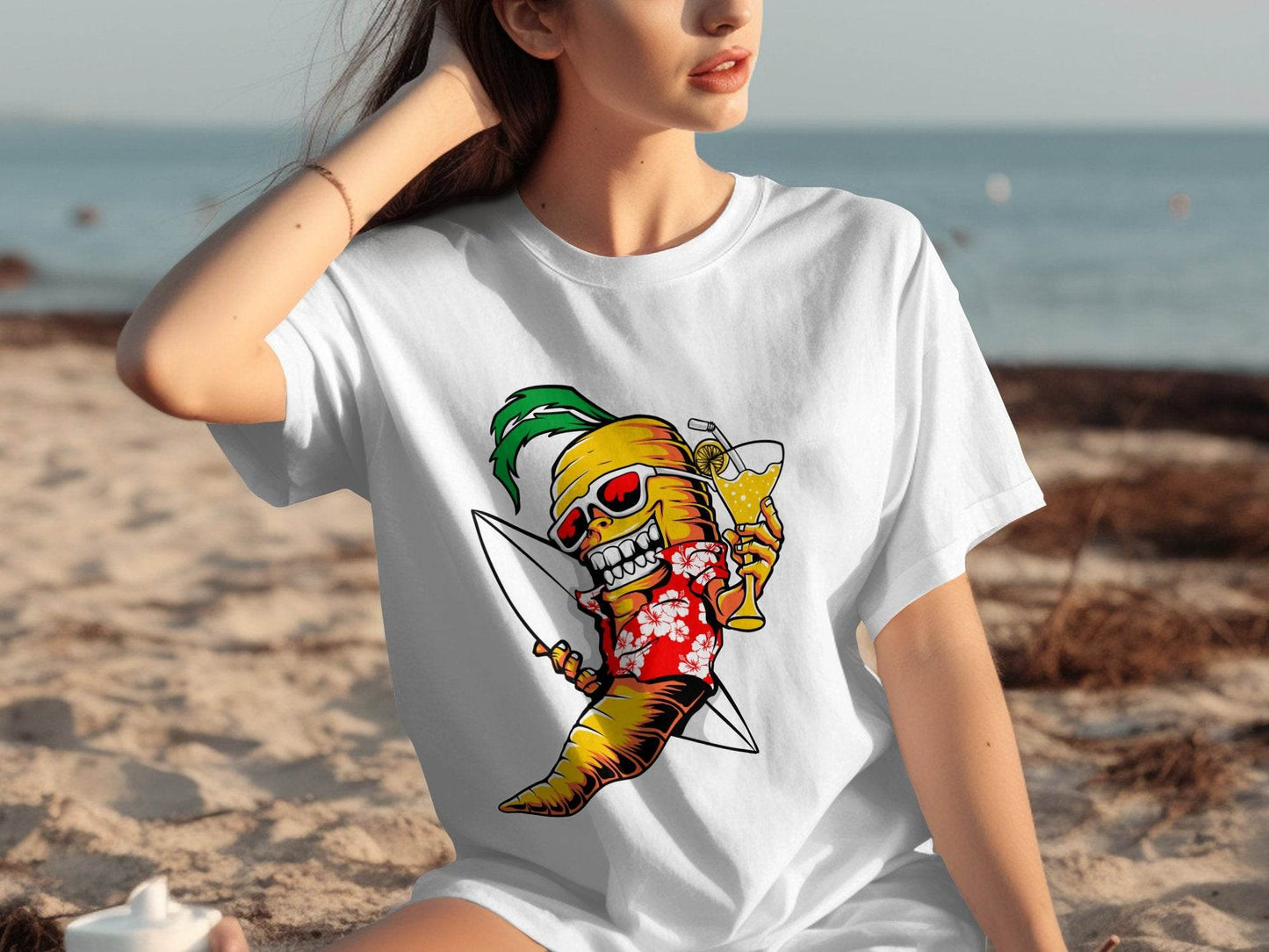 Tropical Vibes Surfboard Carrot Skeleton Graphic T-Shirt - Design & Vybe