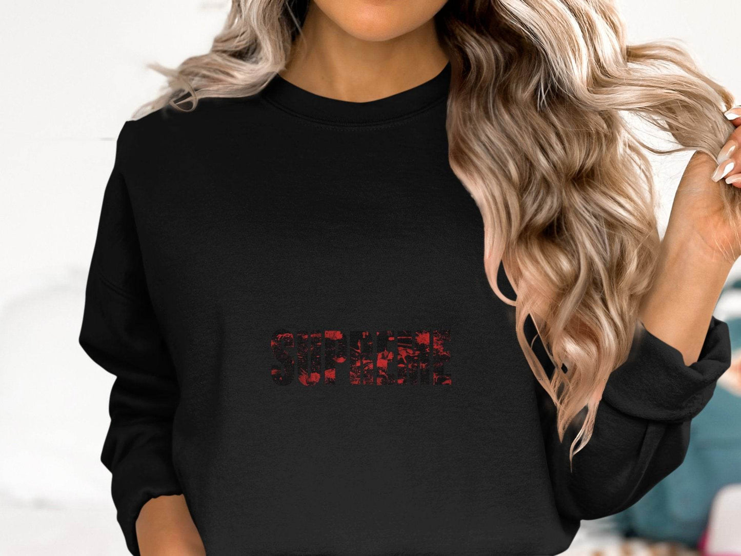 Supreme Text Illustration Graphic Novelty Art Sweater - Design & Vybe