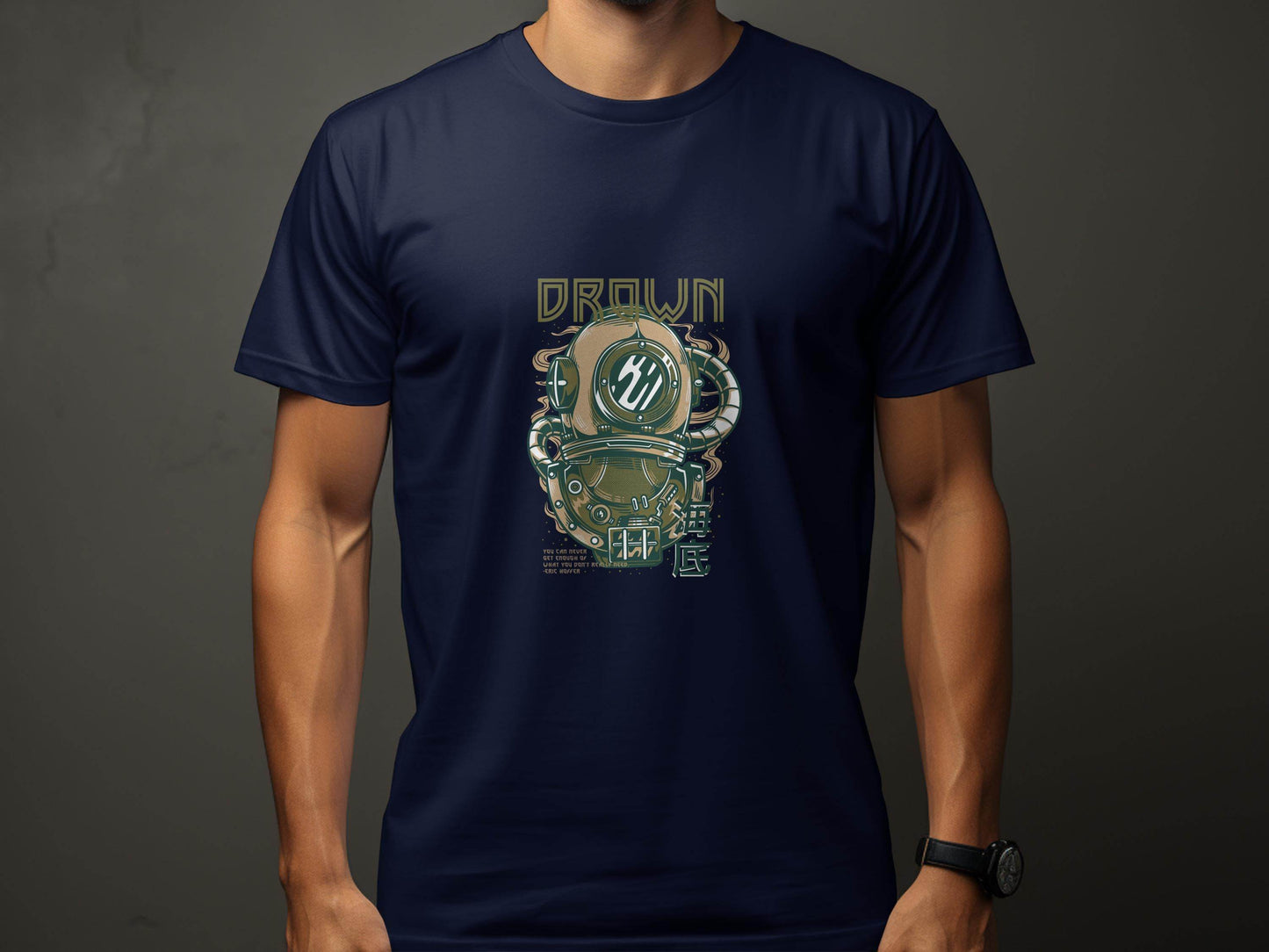 Retro Diving Helmet with DROWN Graphic Cool T-Shirt - Design & Vybe