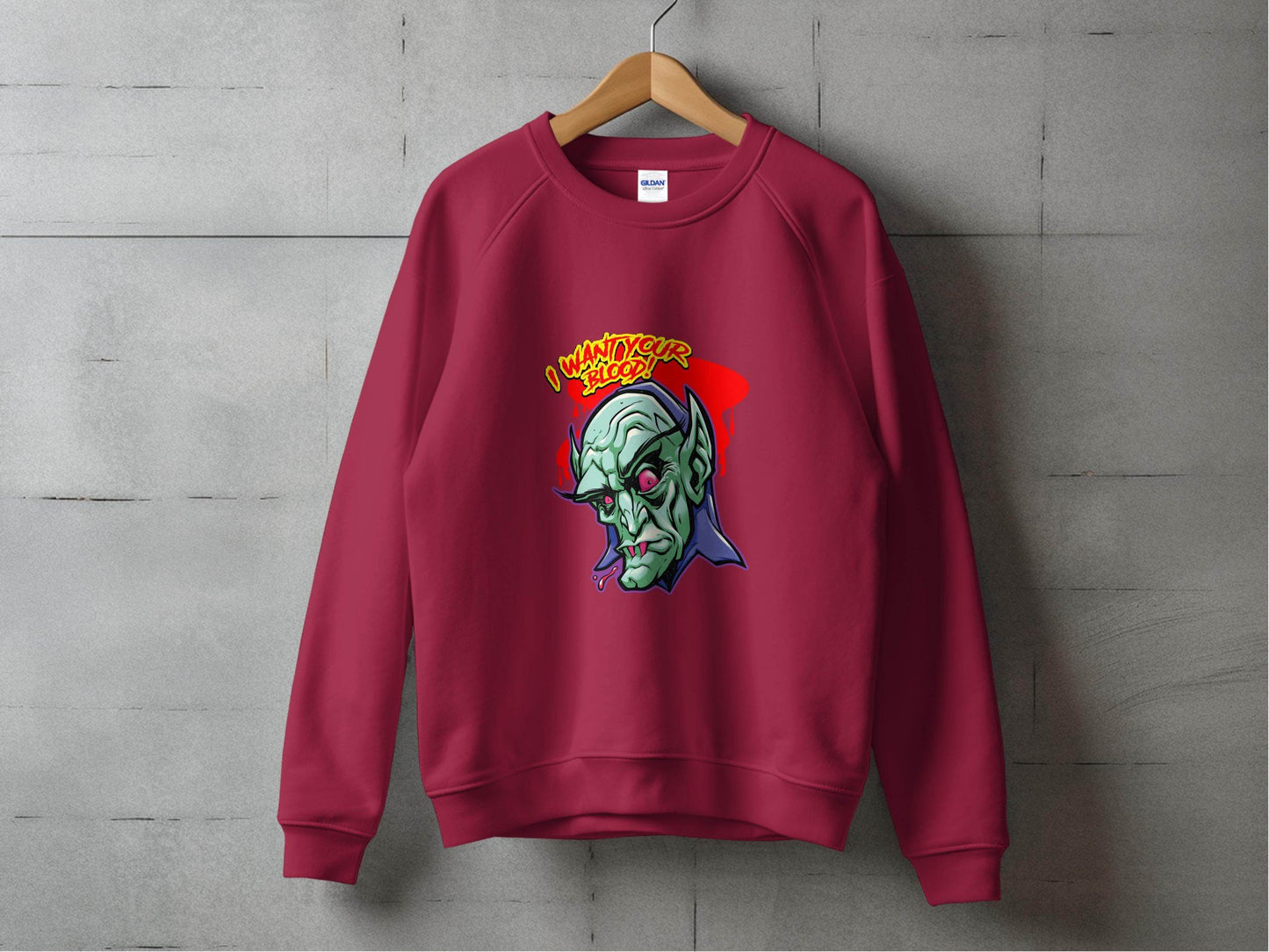 I Want Your Blood Vampire Head Horror Graphic Sweater - Design & Vybe