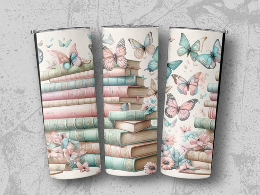 Elegant Butterflies On Stack Books Pastel Colors Style Tumbler - Design & Vybe