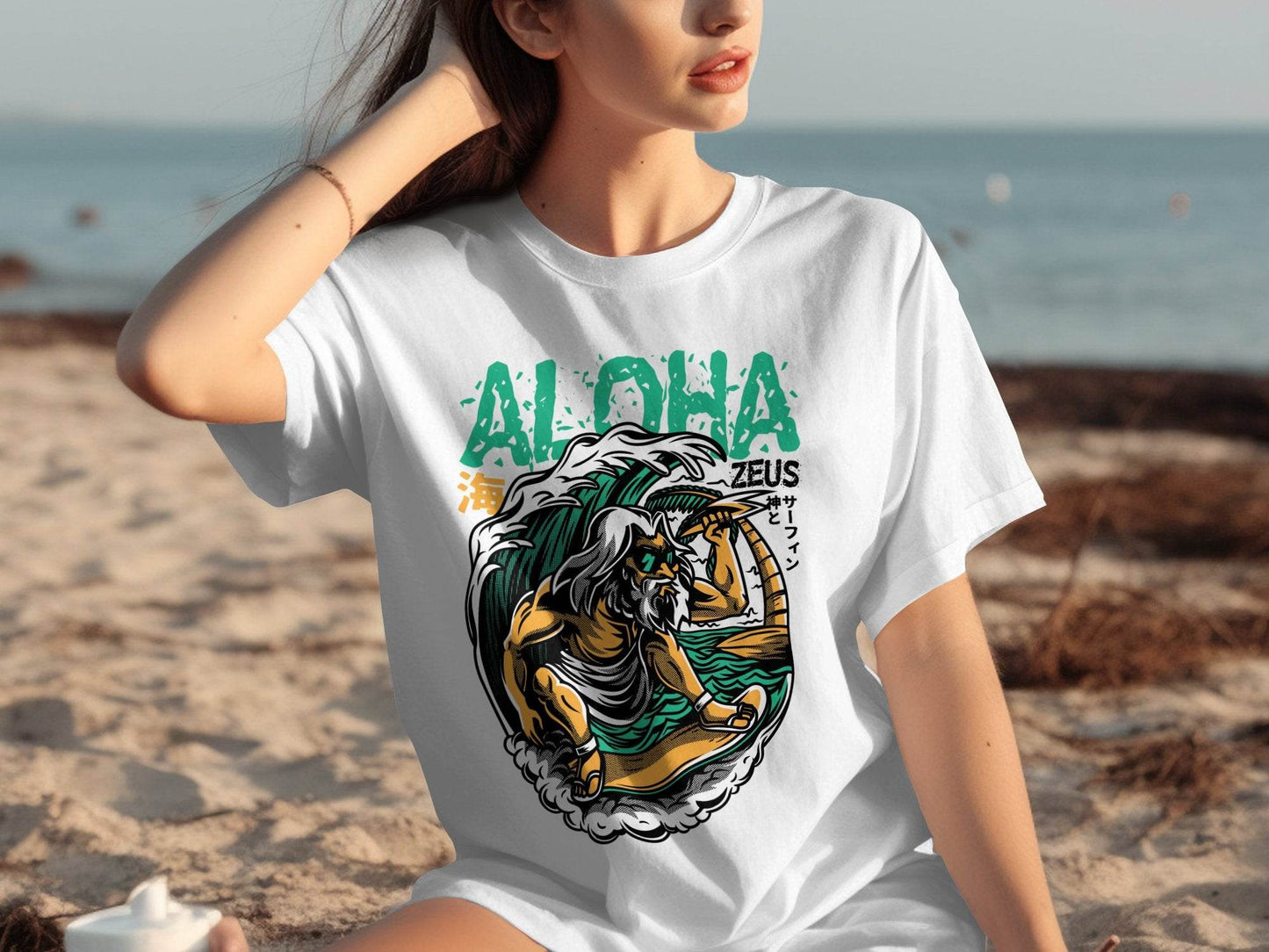 Aloha Zeus God Surf Design Graphic Artistic T-Shirt - Design & Vybe