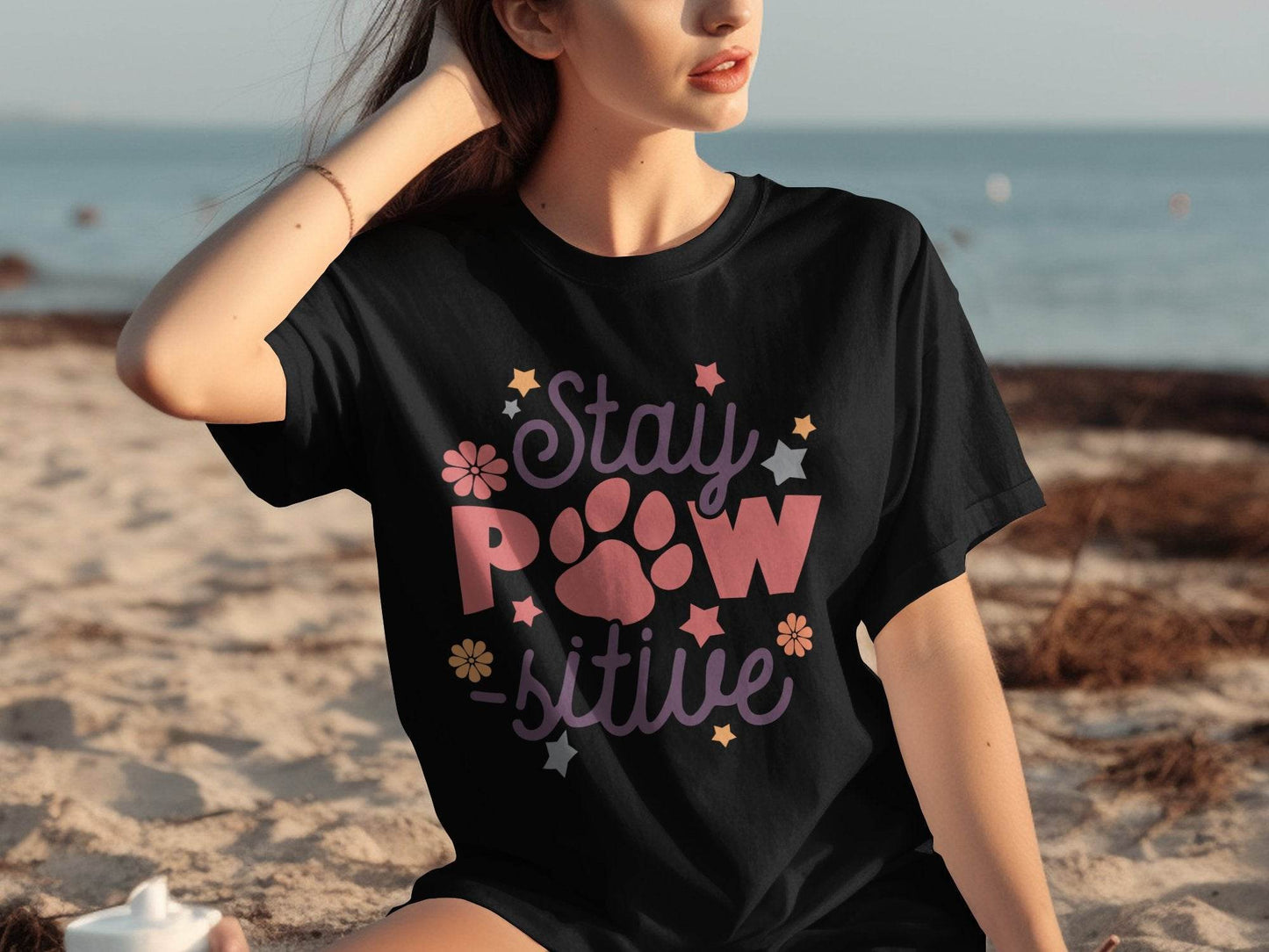 Stay Paw-sitive Pet Dog Animal Lover Graphic Design T-Shirt - Design & Vybe