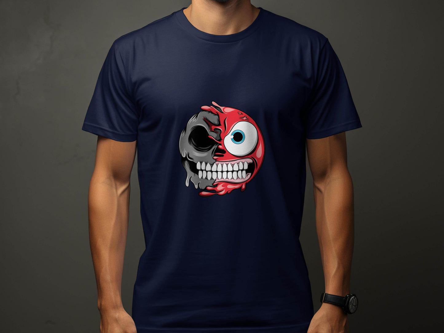 Half Skull And Cartoon Face Fun Graphic Design T-Shirt - Design & Vybe