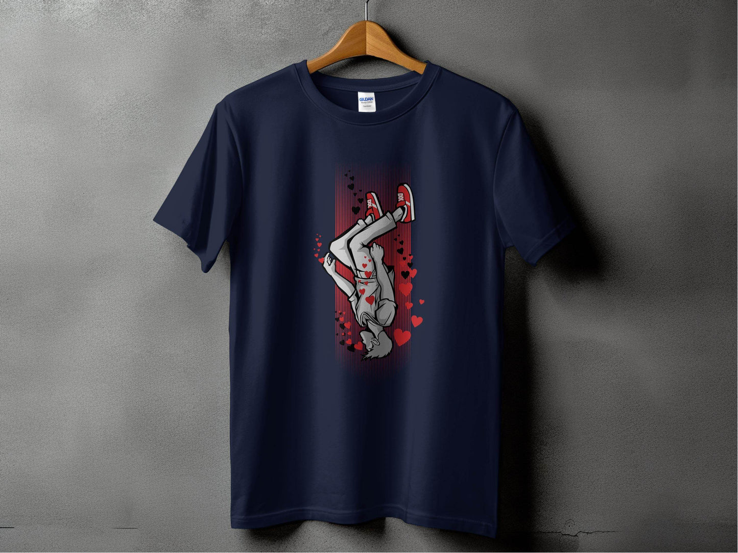 Dynamic Falling Character Heart Design T-Shirt - Design & Vybe