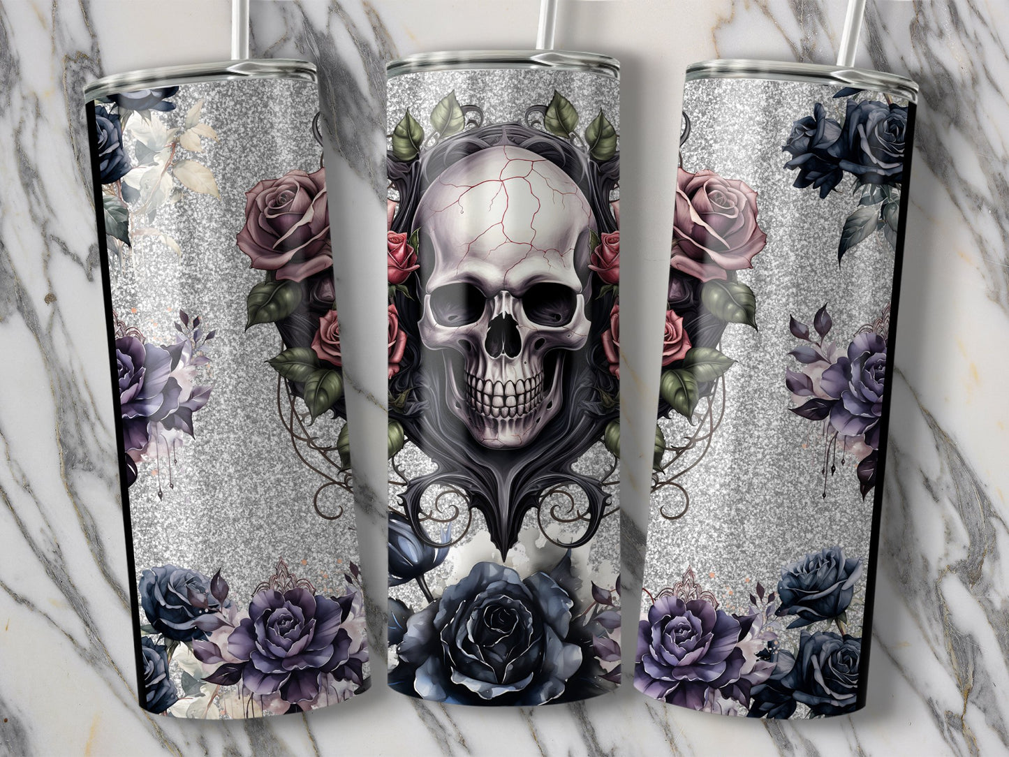 Glitter Skull Roses Design Tumbler Drinkware product type