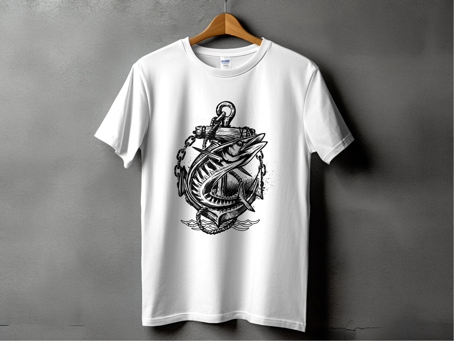 Nautical Anchor and Fish Design White T-Shirt product