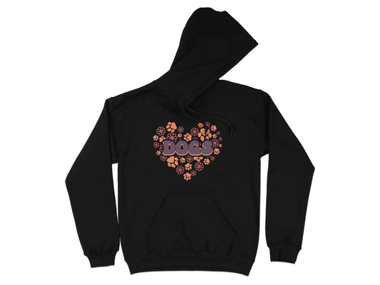 Retro Dogs Heart with Paw Prints and Flowers Design Hoodie - Design & Vybe