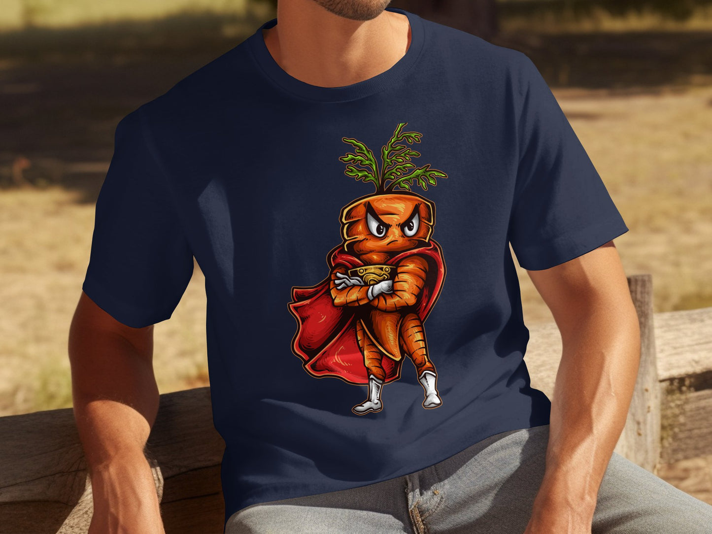 Menacing Carrot Graphic Printed on Navy Blue T-Shirt product