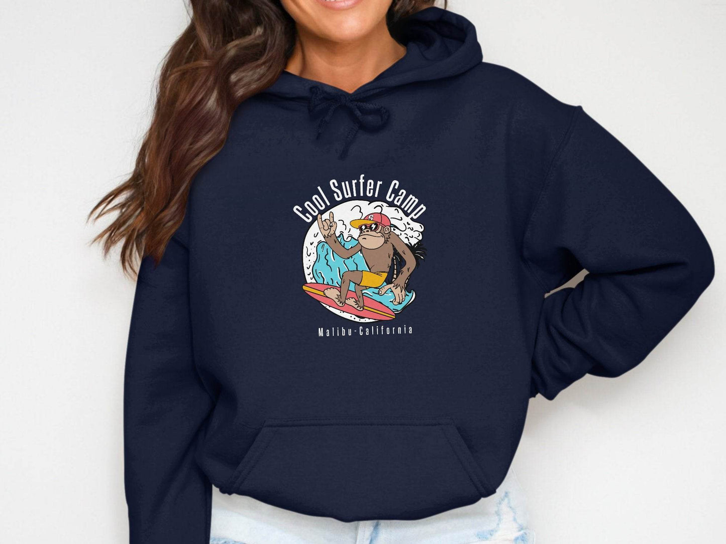 Cool Surfing Monkey Graphic Print Casual Hoodie - Design & Vybe