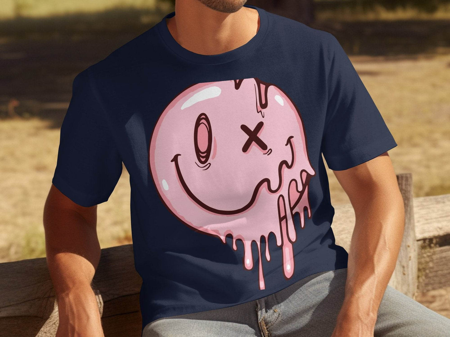 Melting Dripping Smiley Graphic Accent T-Shirt - Design & Vybe