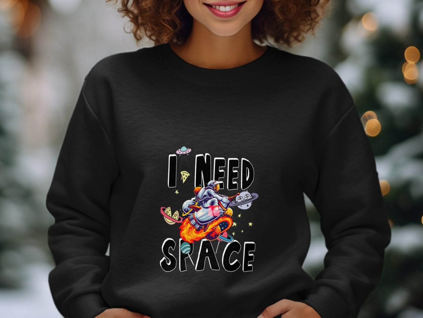 I Need Space Astronaut Riding Rocket Graphic Novelty Sweater - Design & Vybe