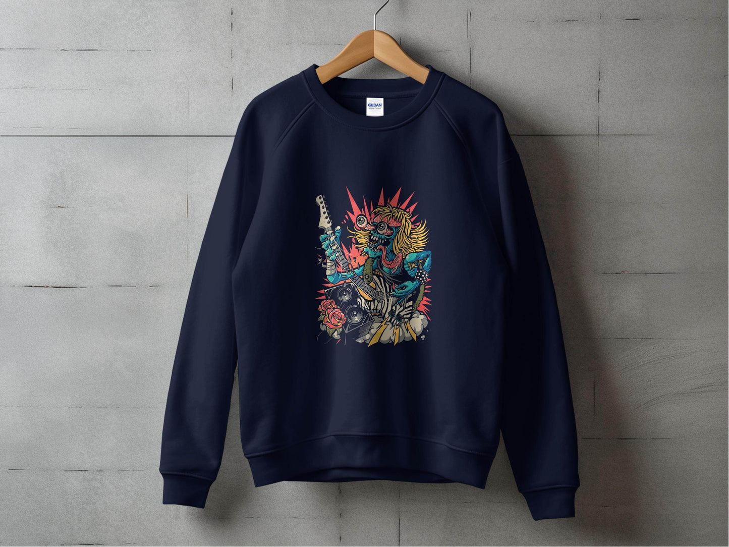 Rock and Roll Zombie Plays Guitar Artwork Sweater - Design & Vybe