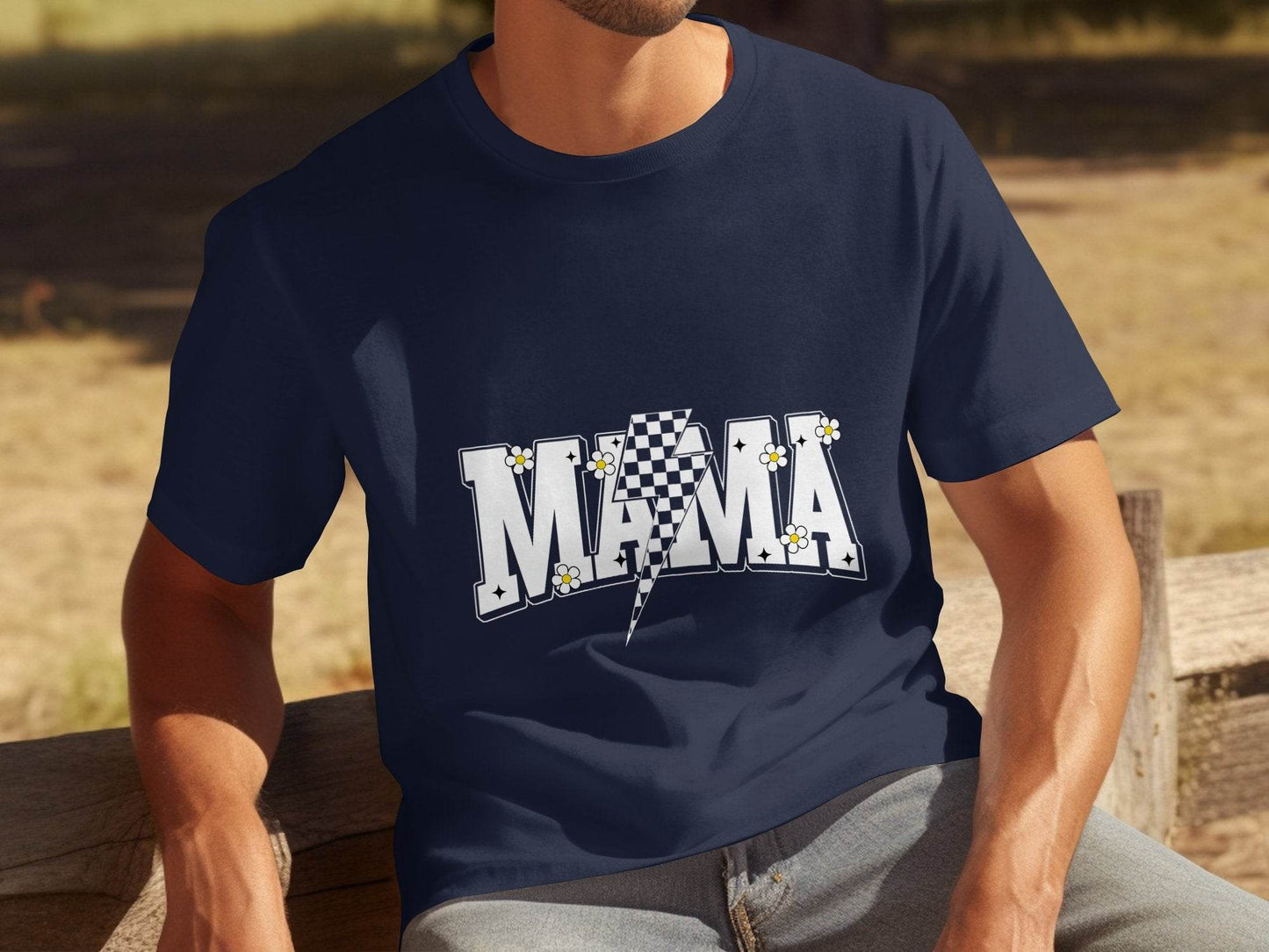 Retro Mama Checkered Bolt Floral Design Graphic T-Shirt - Design & Vybe